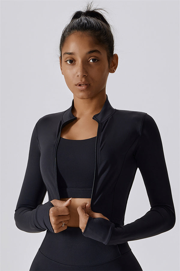 Sleek Stand Collar Zip-Up Jacket
