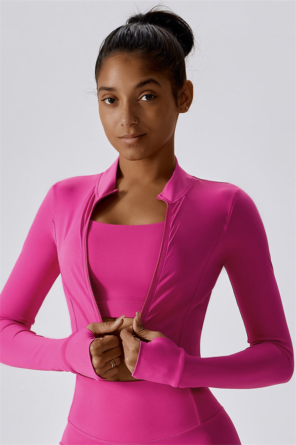 Sleek Stand Collar Zip-Up Jacket