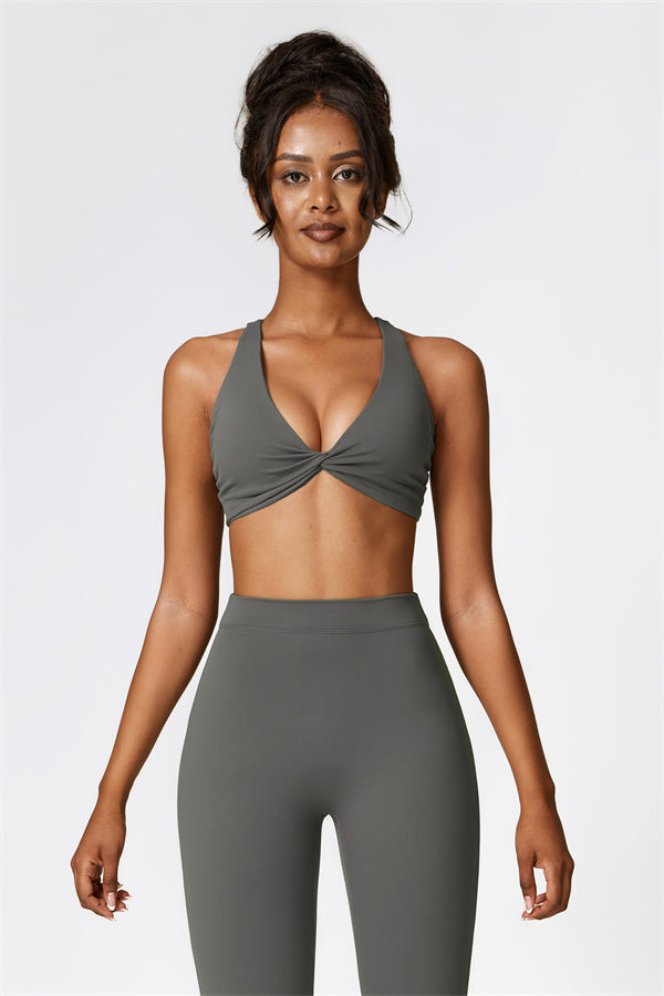 Twist-Front Cross Back Sports Bra