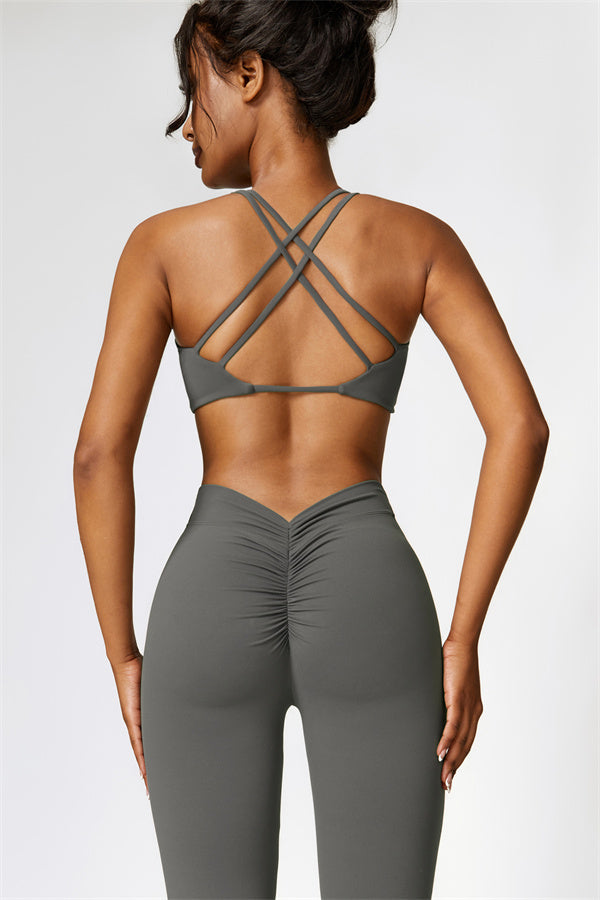 Twist-Front Cross Back Sports Bra