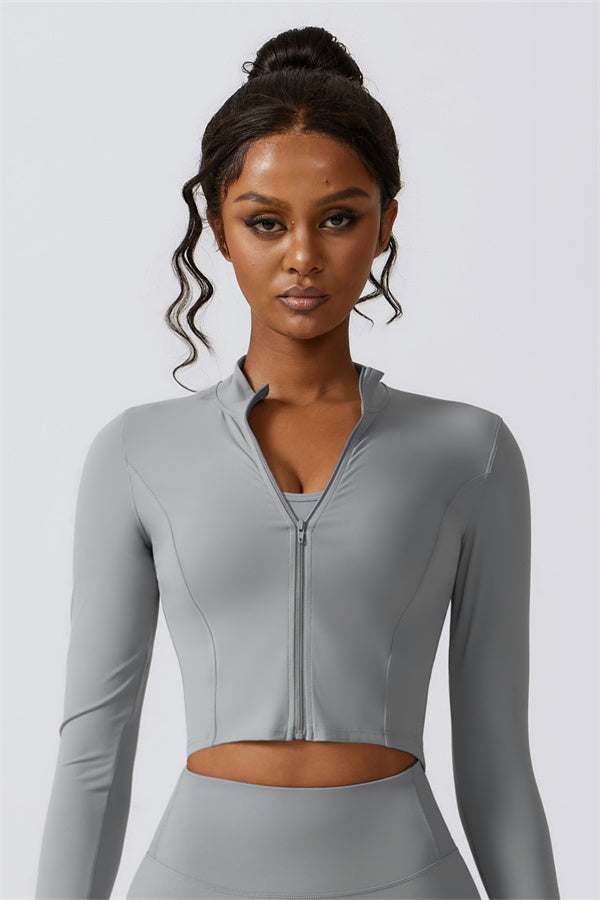 Sleek Stand Collar Zip-Up Jacket