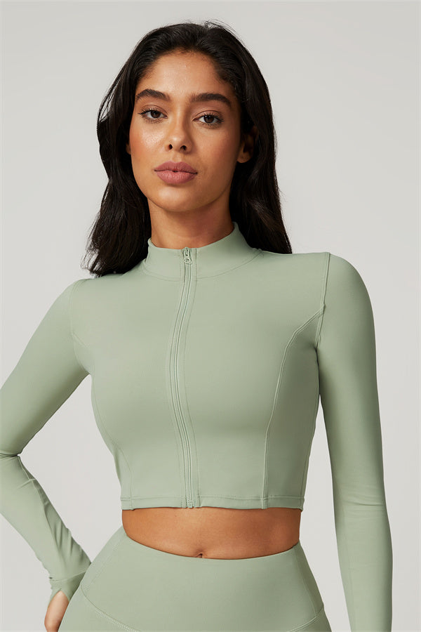 Sleek Stand Collar Zip-Up Jacket