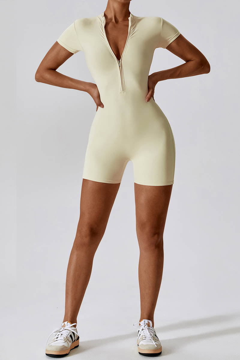 Half-Zip Stand Collar Active Jumpsuit