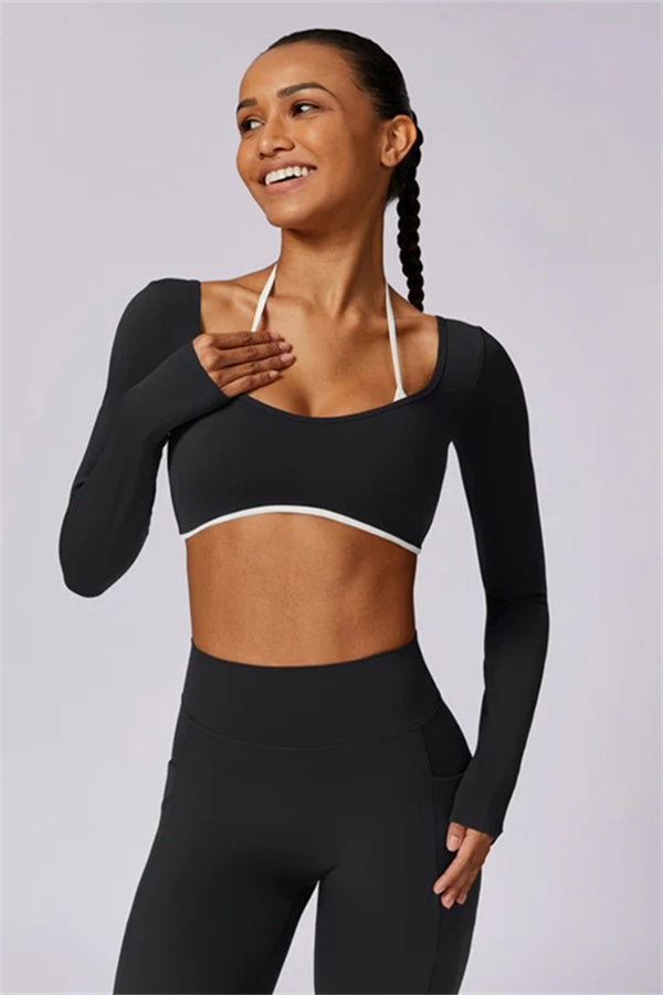 Color-Block Performance Crop Top & Leggings Set