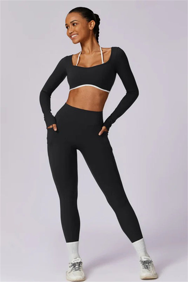 Color-Block Performance Crop Top & Leggings Set