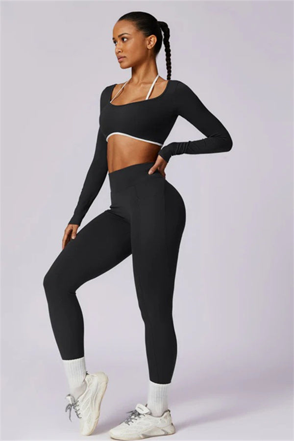 Color-Block Performance Crop Top & Leggings Set
