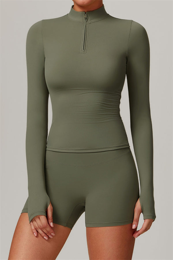 Form-Fitting Zipper Top with Thumbholes