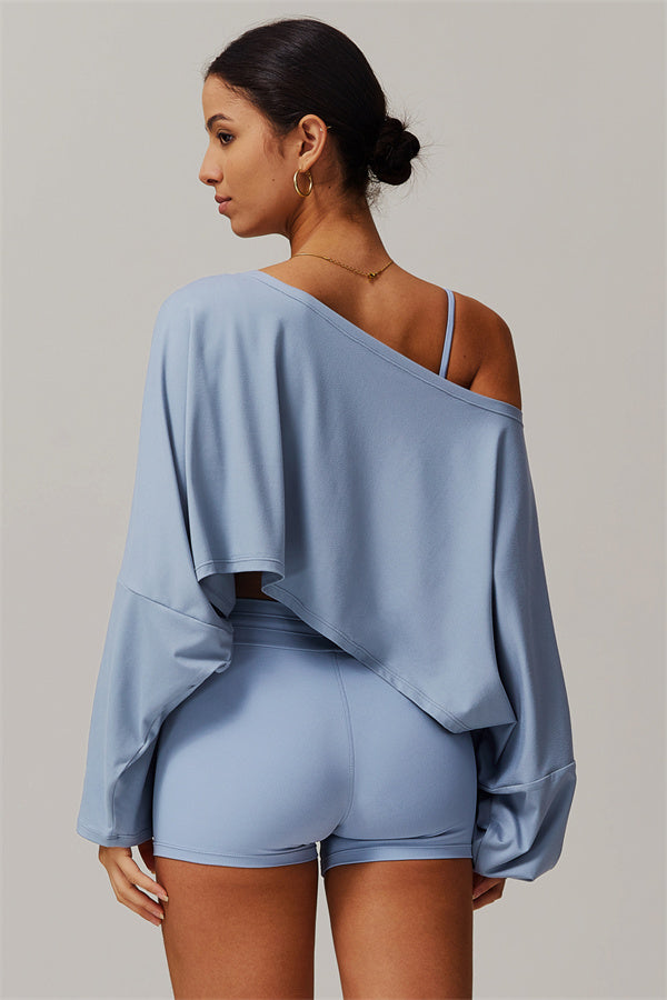 Asymmetrical Off-Shoulder Cropped Pullover