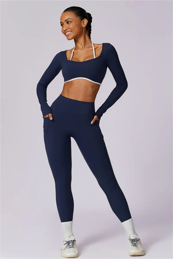 Color-Block Performance Crop Top & Leggings Set