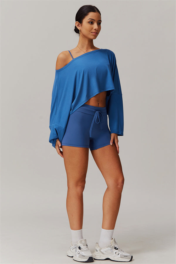 Asymmetrical Off-Shoulder Cropped Pullover
