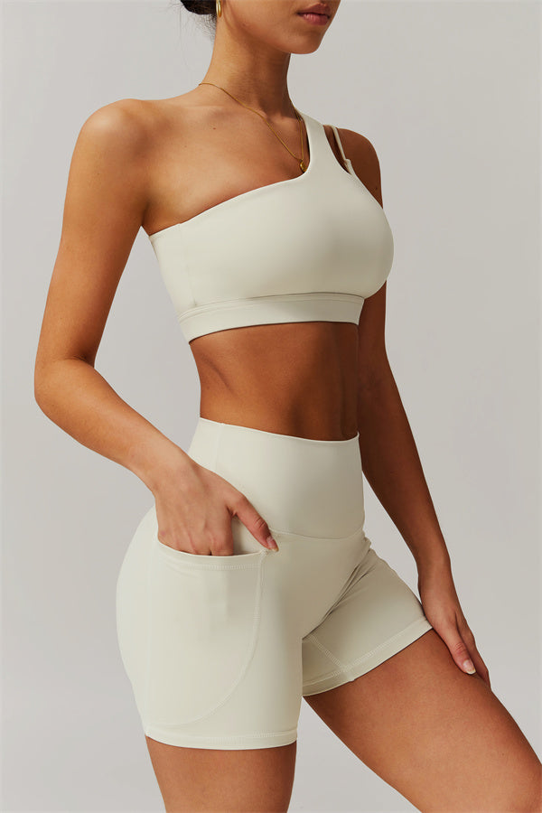 Asymmetrical One-Shoulder Sports Bra & Shorts Set