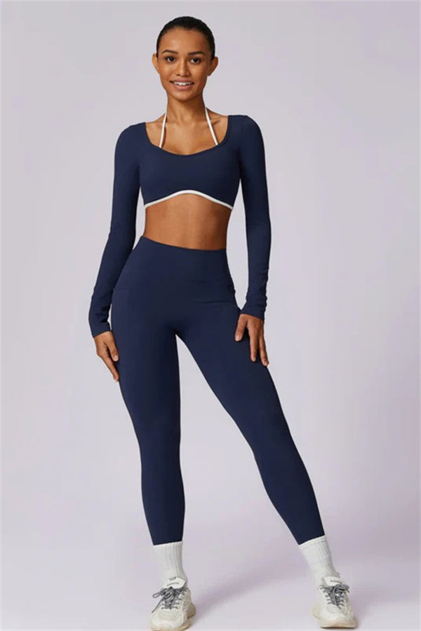 Color-Block Performance Crop Top & Leggings Set