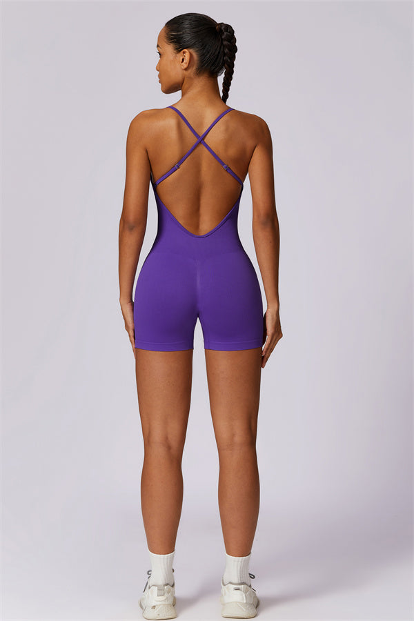 V-Neck Cross-Back Active Jumpsuit