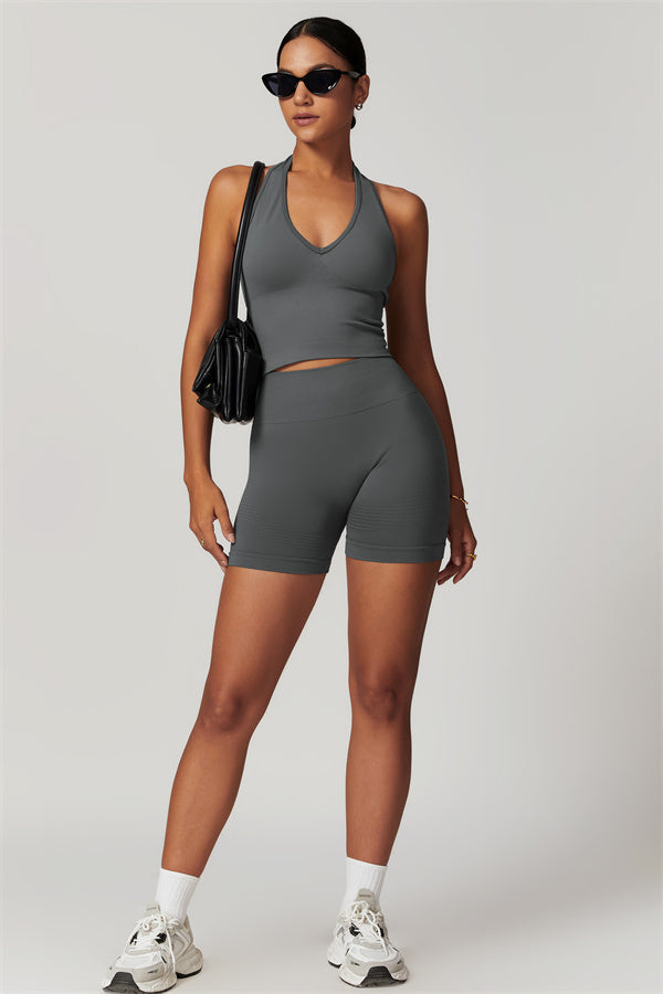 Sculpting V-Neck Halter Crop Top