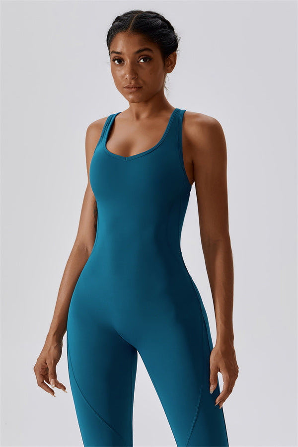 Open-Back U-Neck Workout Jumpsuit