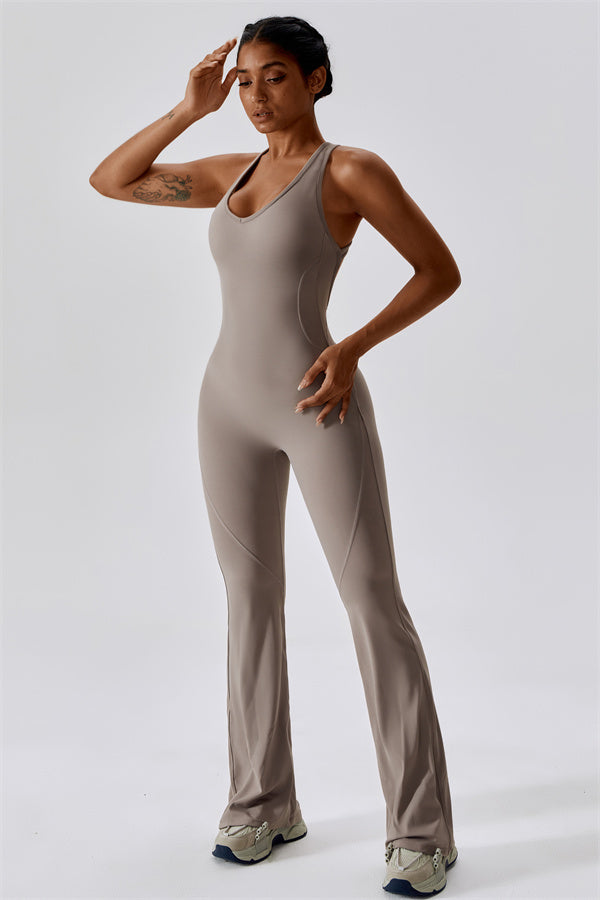 Open-Back U-Neck Workout Jumpsuit