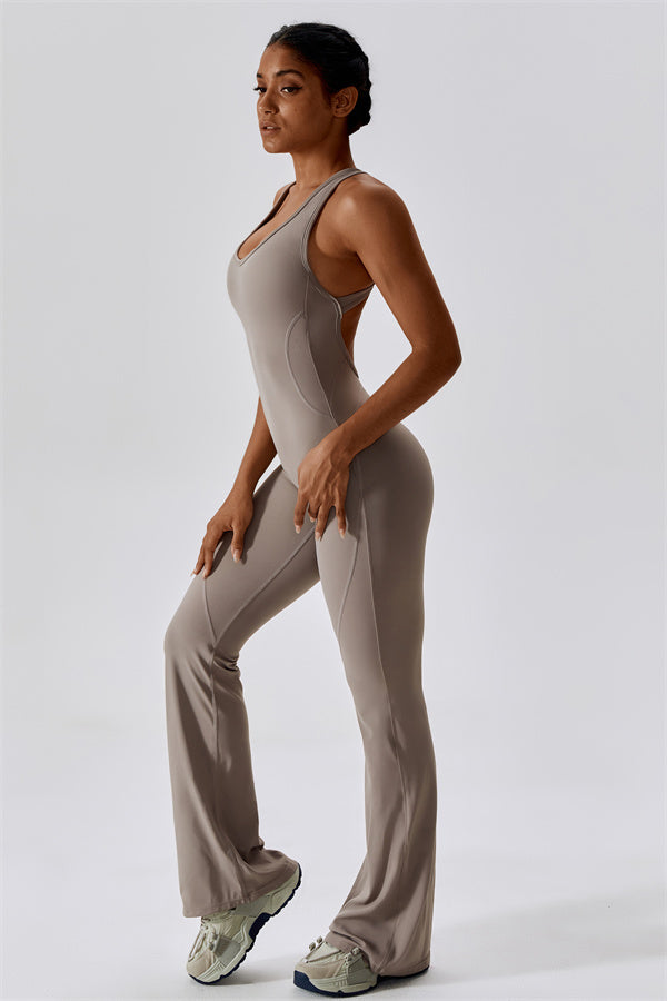 Open-Back U-Neck Workout Jumpsuit