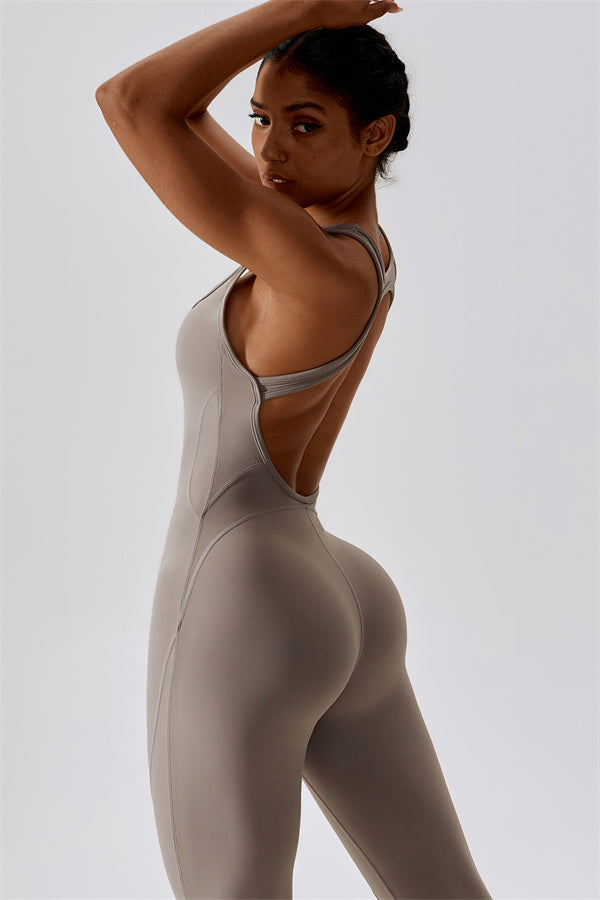 Open-Back U-Neck Workout Jumpsuit