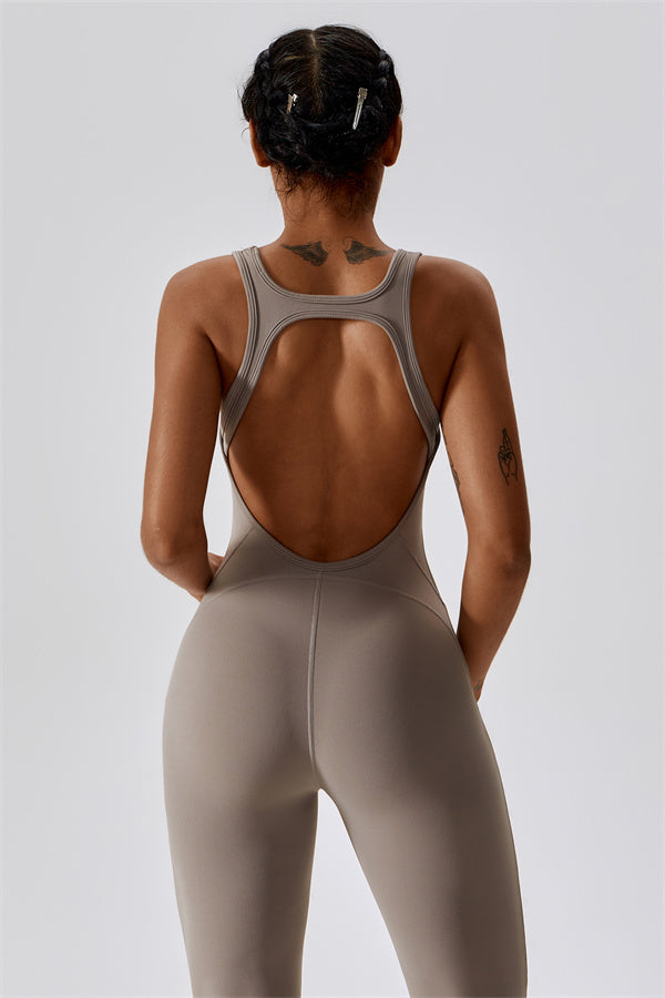 Open-Back U-Neck Workout Jumpsuit