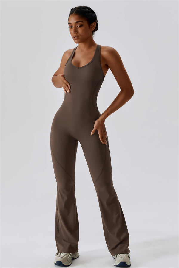 Open-Back U-Neck Workout Jumpsuit