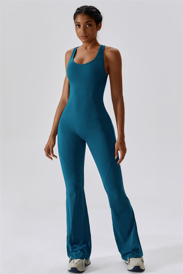 Open-Back U-Neck Workout Jumpsuit