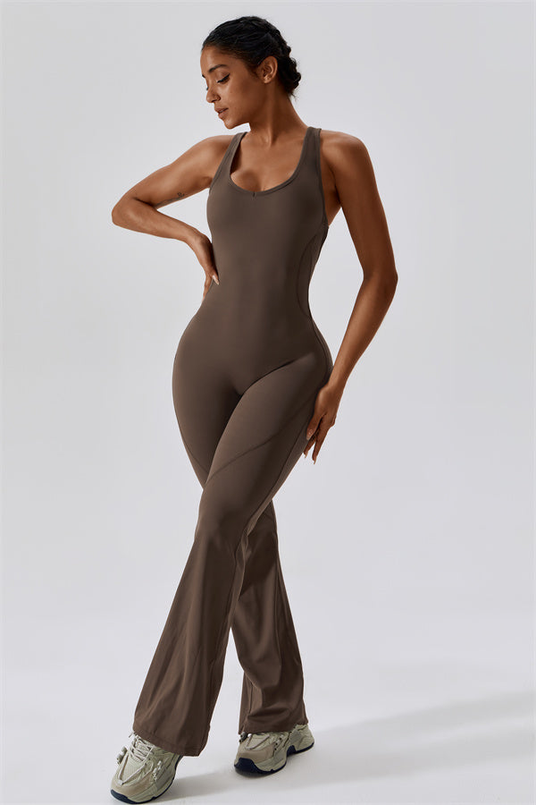 Open-Back U-Neck Workout Jumpsuit