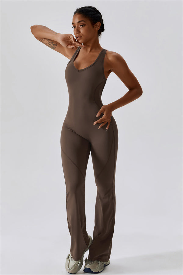Open-Back U-Neck Workout Jumpsuit