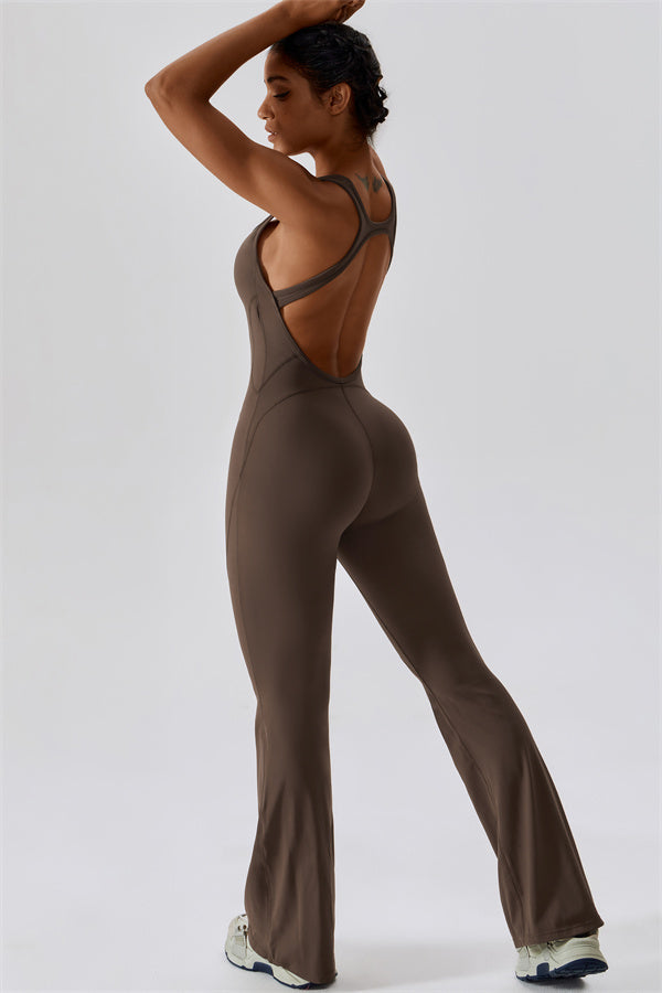 Open-Back U-Neck Workout Jumpsuit