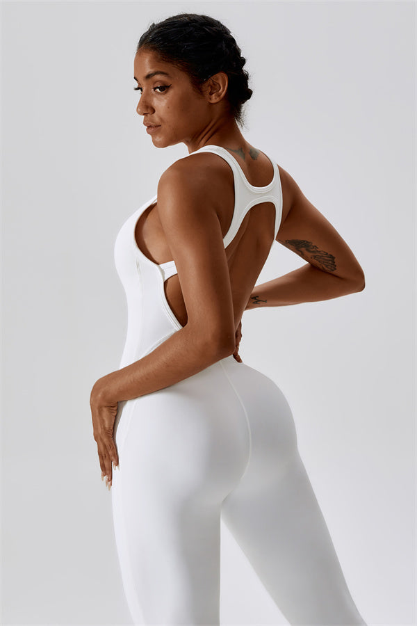 Open-Back U-Neck Workout Jumpsuit