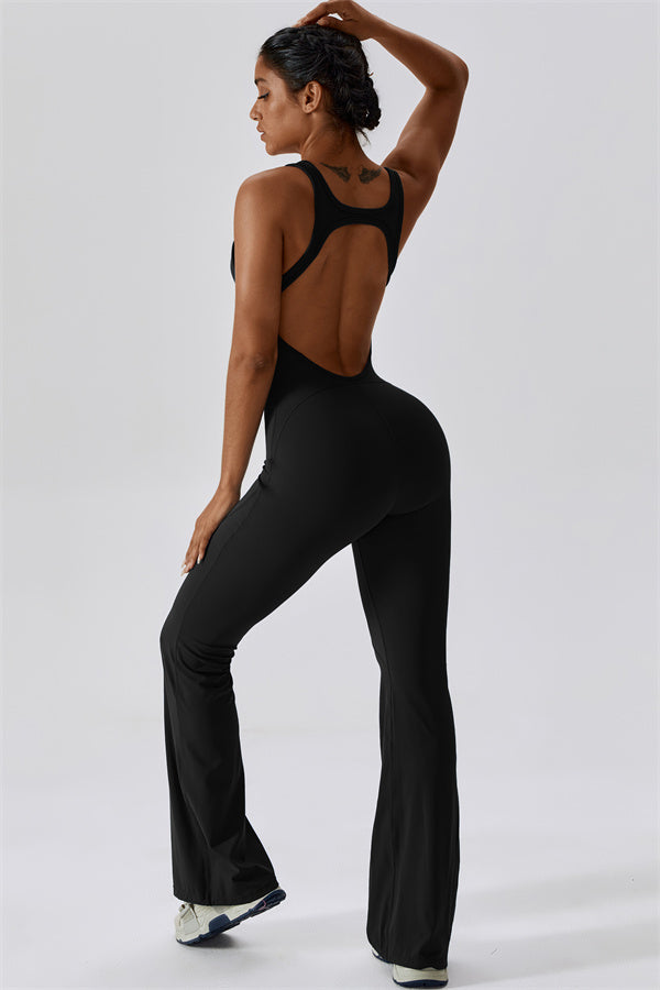 Open-Back U-Neck Workout Jumpsuit