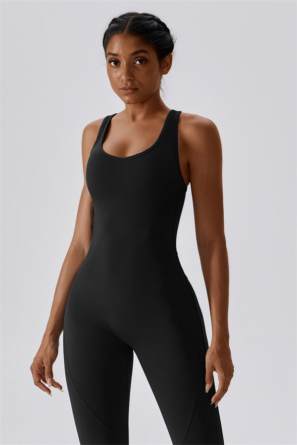 Open-Back U-Neck Workout Jumpsuit