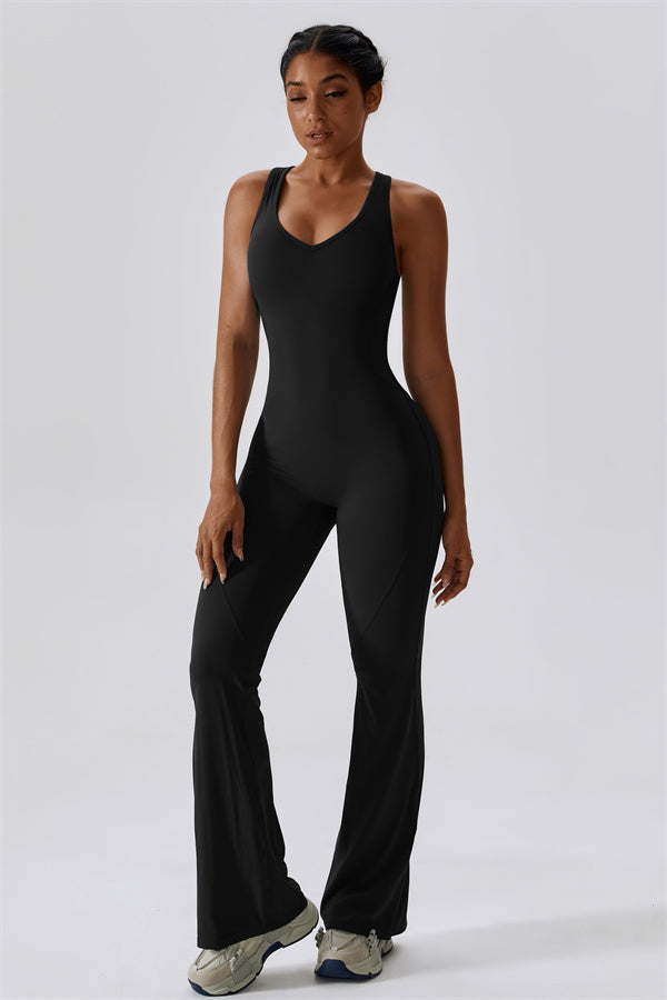 Open-Back U-Neck Workout Jumpsuit