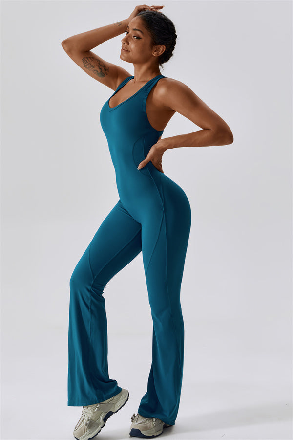 Open-Back U-Neck Workout Jumpsuit