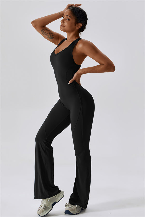Open-Back U-Neck Workout Jumpsuit