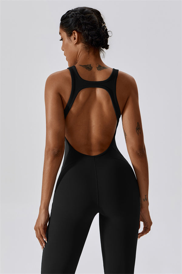Open-Back U-Neck Workout Jumpsuit