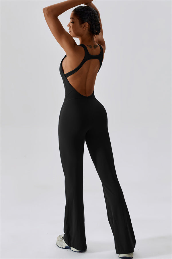 Open-Back U-Neck Workout Jumpsuit