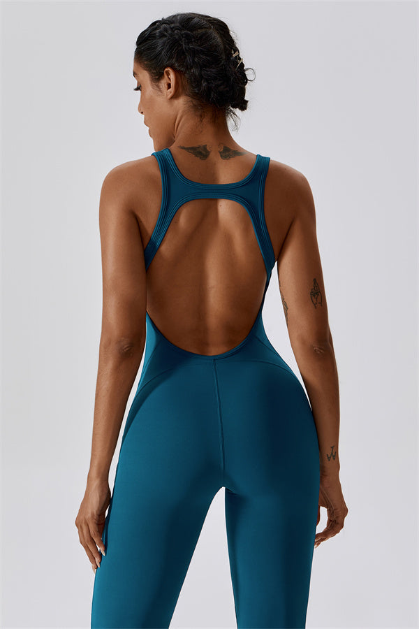 Open-Back U-Neck Workout Jumpsuit