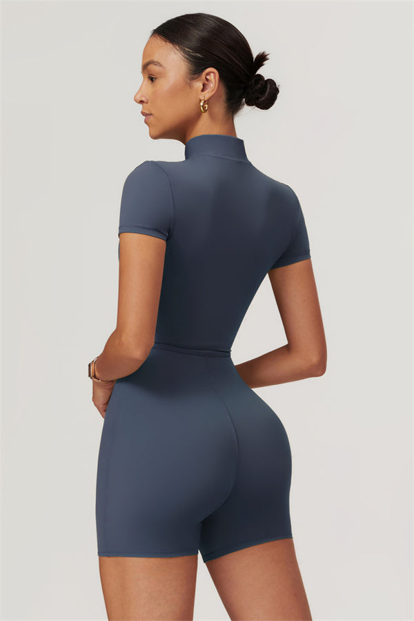 Half-Zip Stand Collar Active Jumpsuit
