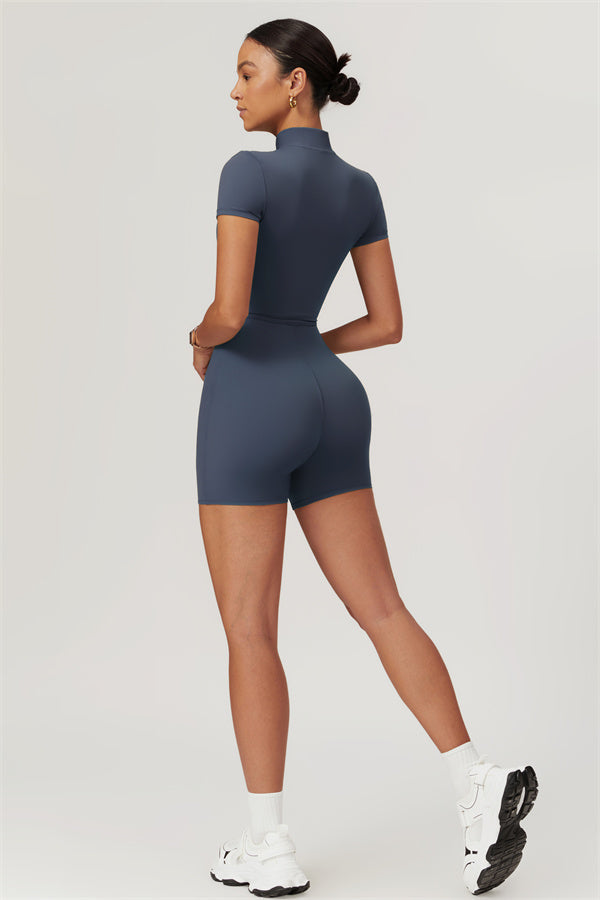 Half-Zip Stand Collar Active Jumpsuit