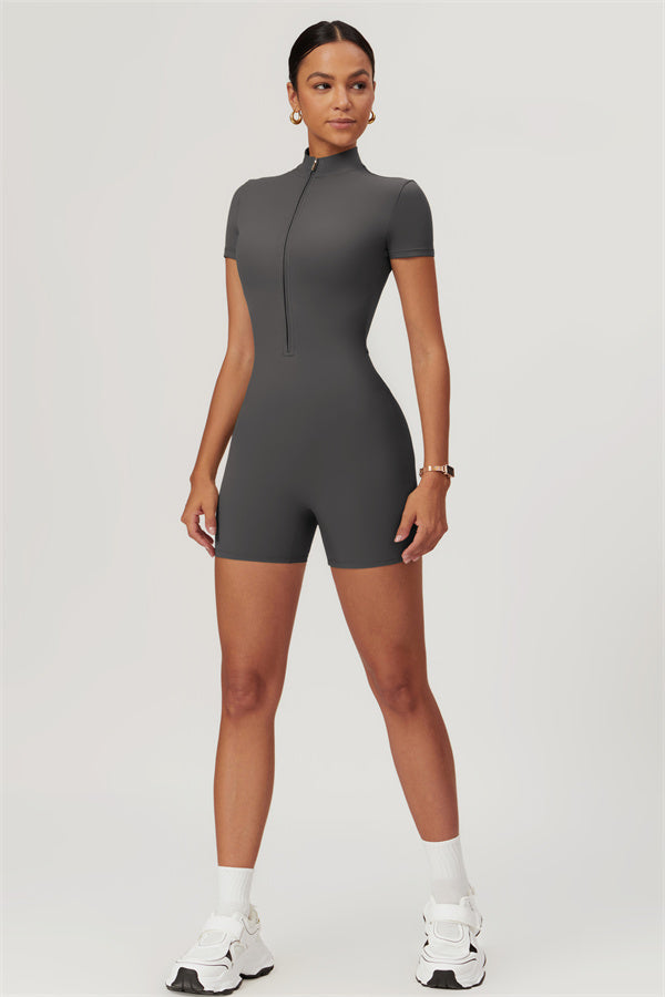 Half-Zip Stand Collar Active Jumpsuit