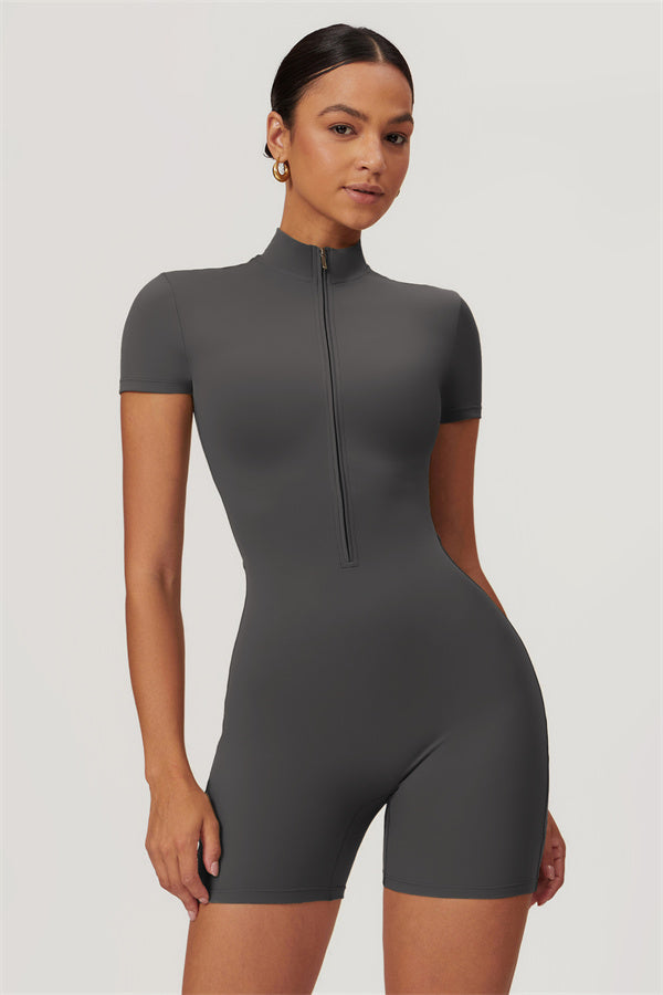 Half-Zip Stand Collar Active Jumpsuit