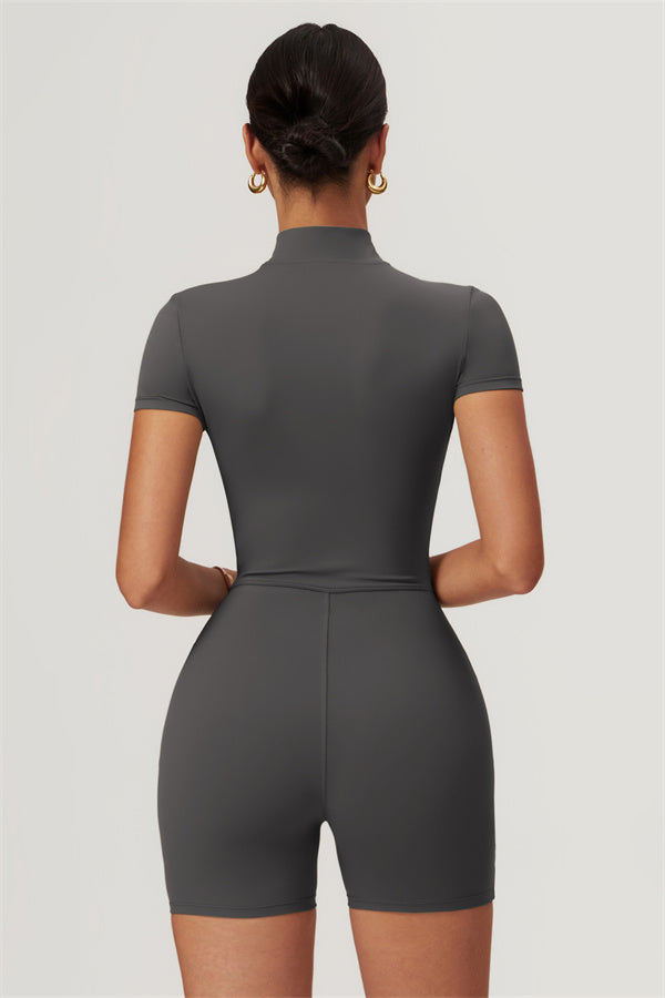 Half-Zip Stand Collar Active Jumpsuit