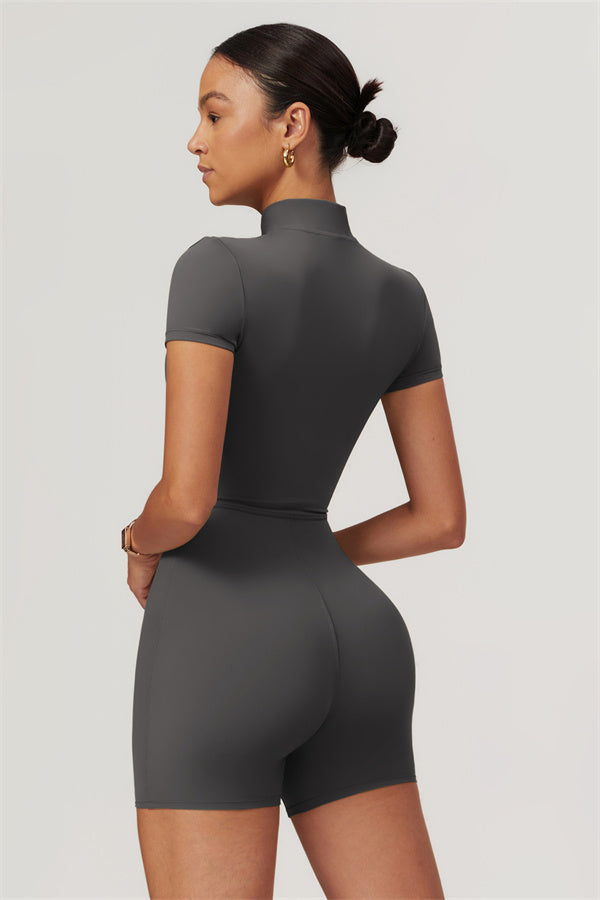 Half-Zip Stand Collar Active Jumpsuit