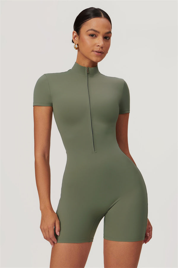 Half-Zip Stand Collar Active Jumpsuit