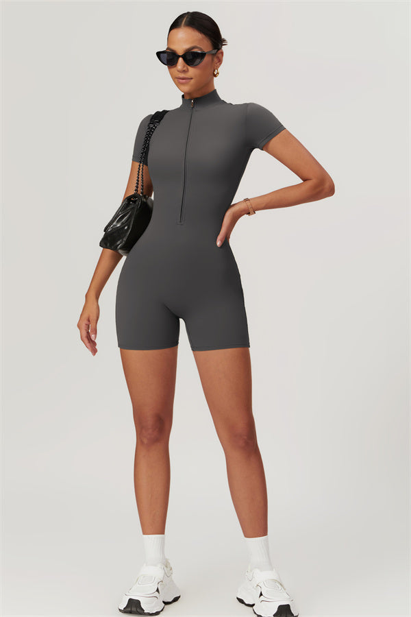 Half-Zip Stand Collar Active Jumpsuit