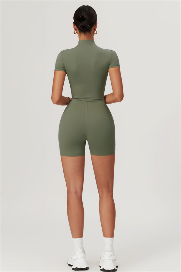 Half-Zip Stand Collar Active Jumpsuit