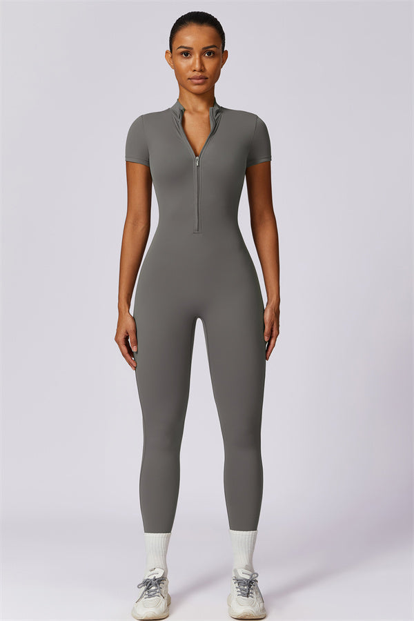 Stand-Up Collar Half-Zip Jumpsuit