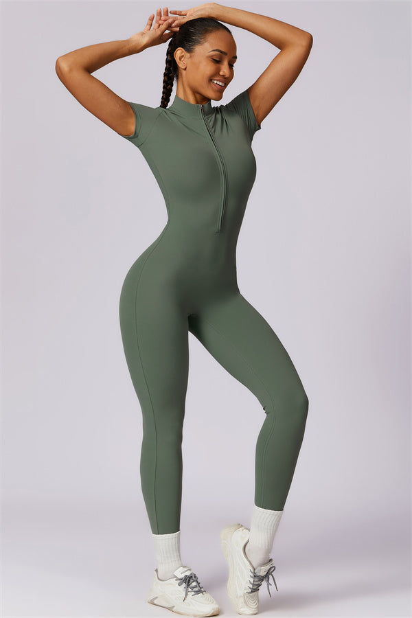 Stand-Up Collar Half-Zip Jumpsuit