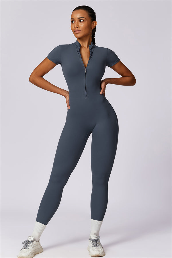 Stand-Up Collar Half-Zip Jumpsuit