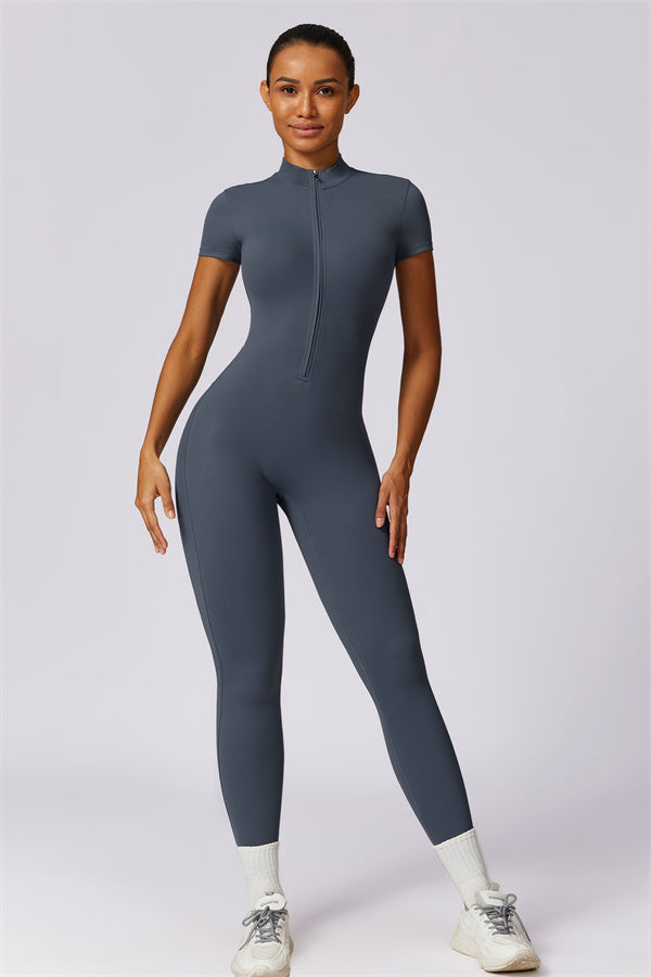 Stand-Up Collar Half-Zip Jumpsuit